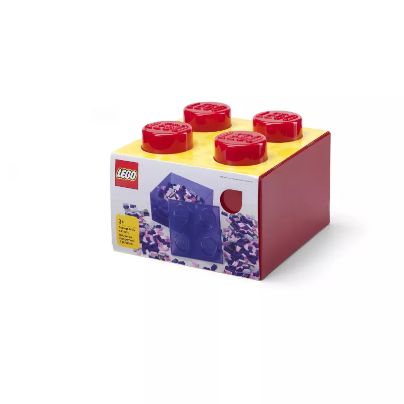 LEGO Storage Brick 4 säilytyslaatikko kannella, läpikuultava punainen