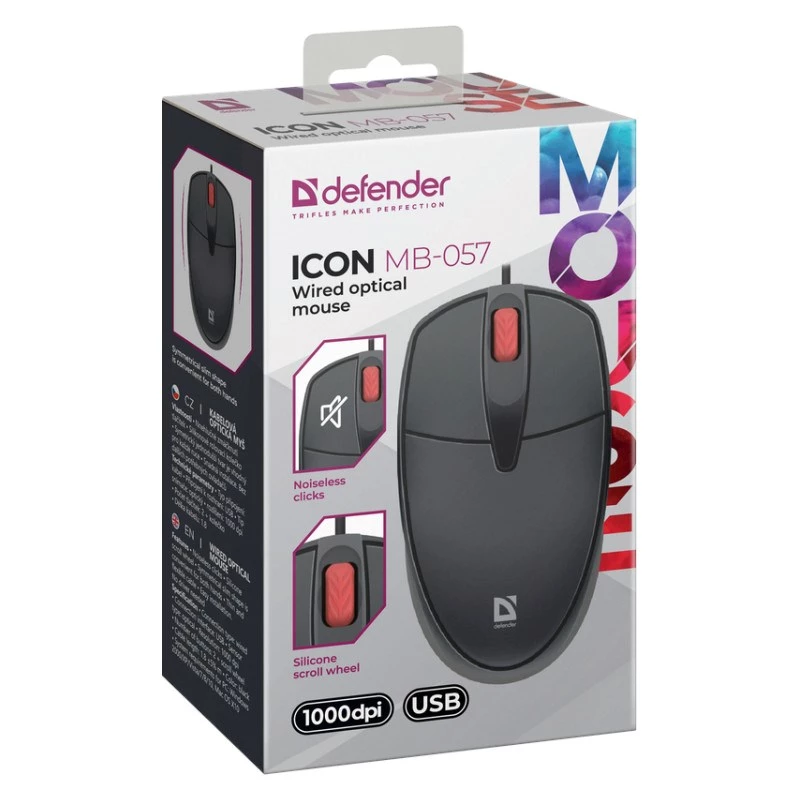 Hiiri DEFENDER ICON MB-057 OPTICAL 1000dpi 3P musta hiljainen klikkaus