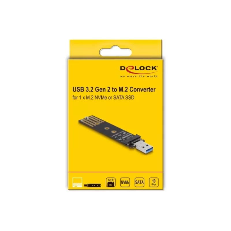 DeLOCK yhdistelmämuunnin M.2 NVMe PCIe- tai SATA-SSD-asemalle USB 3.2 Gen 2 musta
