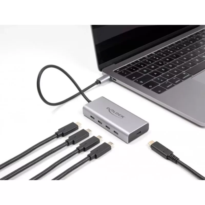 DELOCK USB-keskitin 10 Gbps Type-C 4 porttia PD 85W 30 cm kaapeli