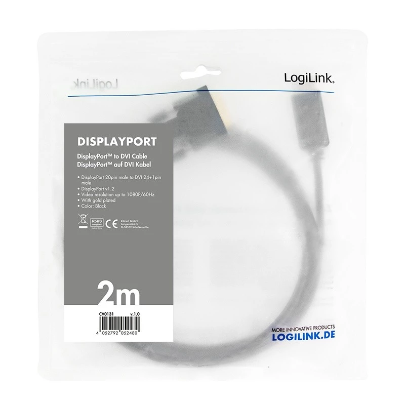 Videokaapeli-adapteri LogiLink CV0131 2 m DisplayPort DVI musta