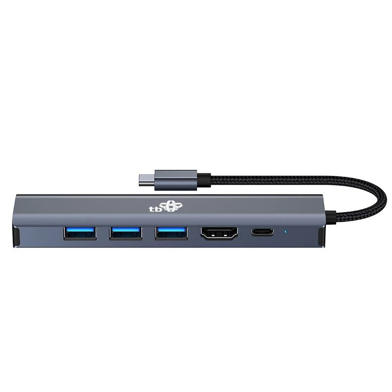 Adapteri HUB USB C 6in1 - HDMI, USBx3, PD, RJ-45