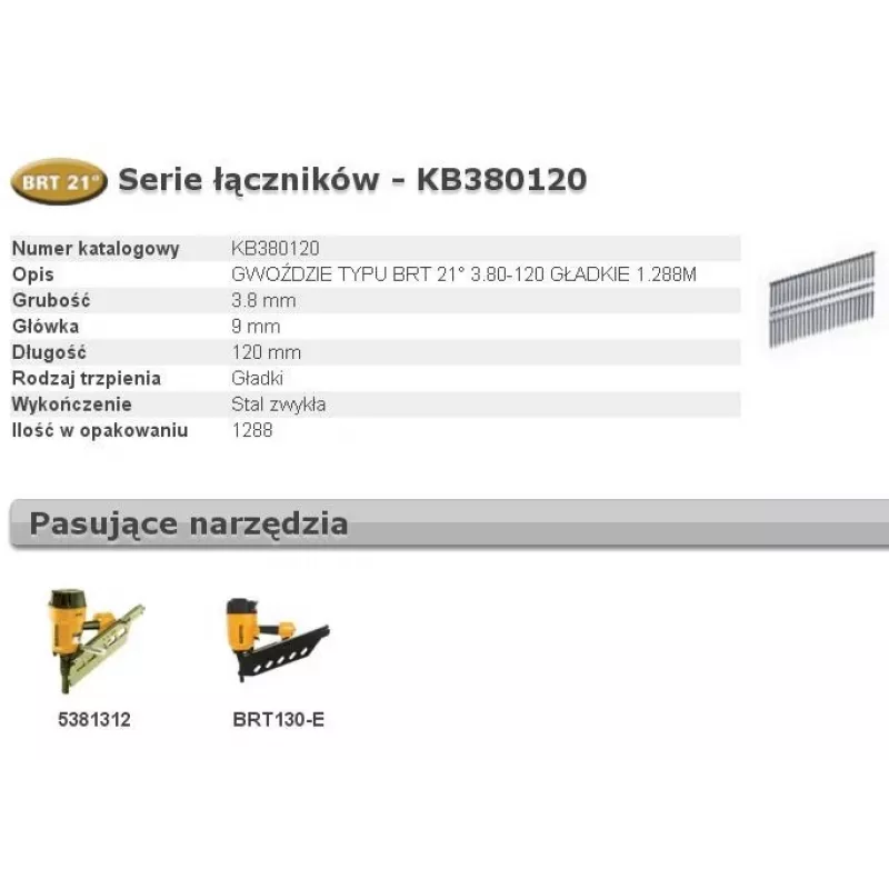 Naulat Bostitch BRT 3.8 x 120 mm, 1 288 kpl (KB380120) runko- ja rakennustöihin