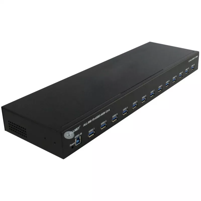 USB-keskitin ALLNET ALL-RM-19-USB3-HUB-13-A – 13-porttinen USB 3.0 rack-asennettava keskitin, 48,30 cm