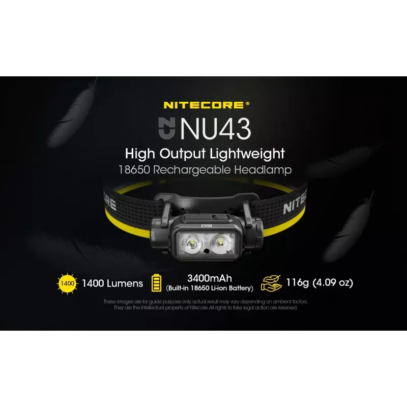 Otsalamppu Nitecore NU43 1400 lumenia kompakti kevyt