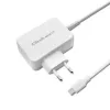 Qoltec 51039 65 W USB-C PD -virtalähde, 5–20,3 V, 2–3,25 A, sisäänrakennettu USB-C-kaapeli, valkoinen