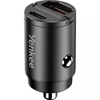 Autolaturi YENKEE CAR 02 Power Delivery 30W USB-A- ja USB-C-liitännöillä
