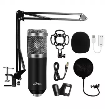 PC-mikrofoni MEDIA-TECH MT397S — johdollinen, XLR-tulo, 20–20000 Hz, 150 Ω, -32 dB, 2,4 m kaapeli, pöytäteline, musta