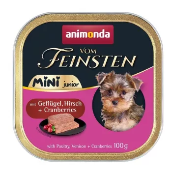 Märkäruoka koirille animonda Vom Feinsten Mini Junior — siipikarja & riista karpalolla, 100 g