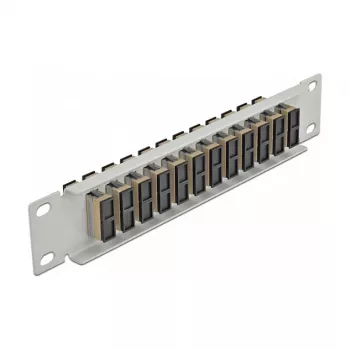 Kuitu-kytkentäpaneeli DeLOCK 10 inch 12 port SC Duplex beige 1HE harmaa