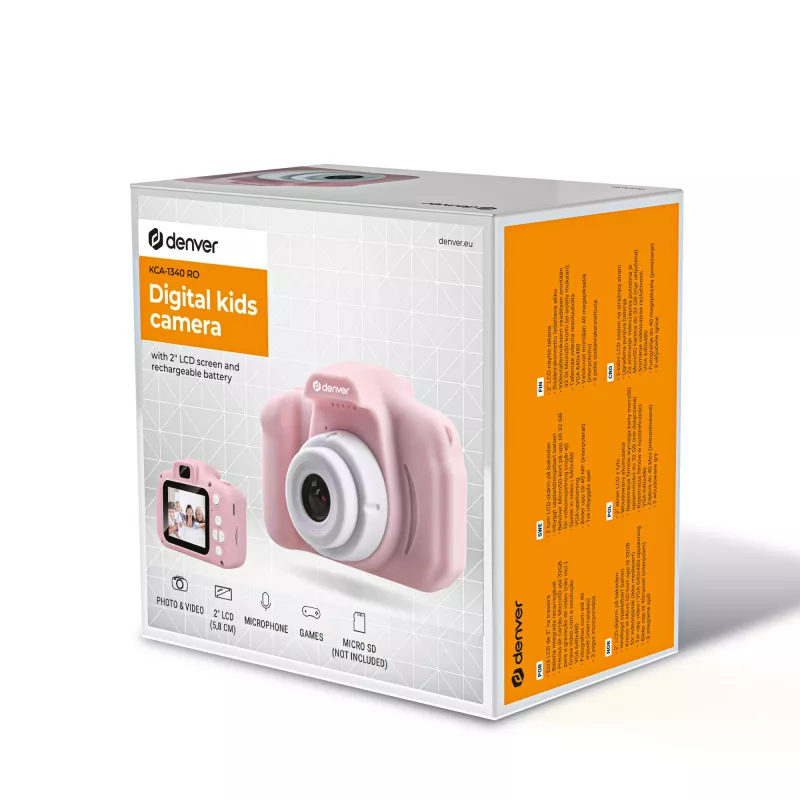 Lasten digitaalikamera DENVER KCA-1340RO — kompakti 85 g, pinkki