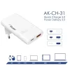 Akyga AK-CH-31 ohut GaN-USB-laturi 65 W, USB-C PD + USB-A, valkoinen