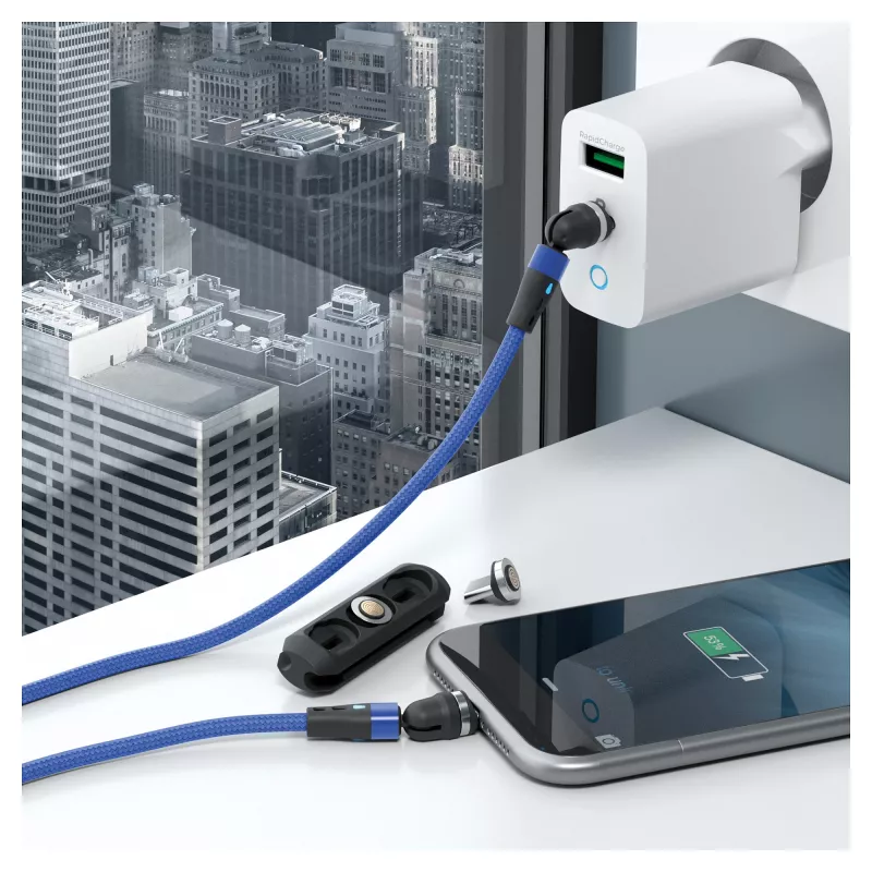 USB-kaapeli RealPower MagneticCharge2 1 m sininen pikalataus tiedonsiirto