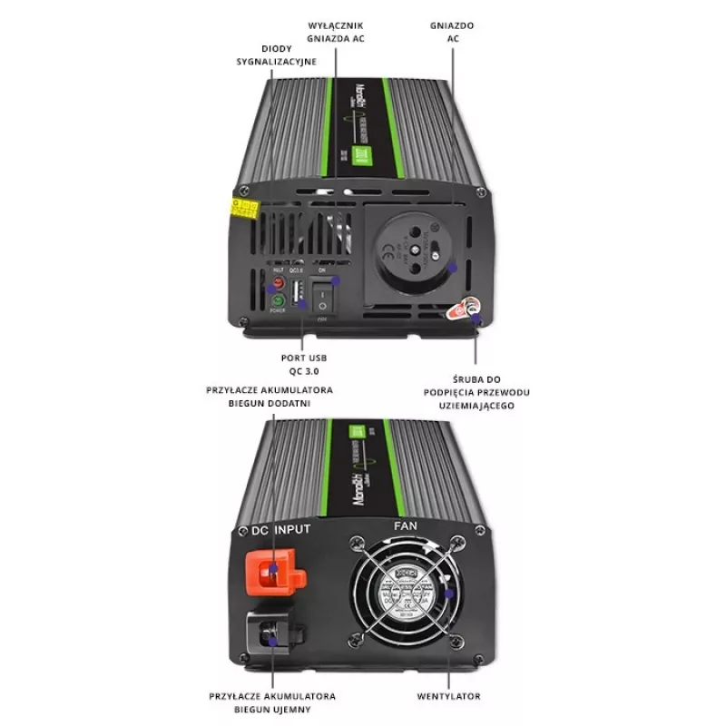 Auto-invertteri Qoltec Monolith 2000 W musta 24 V