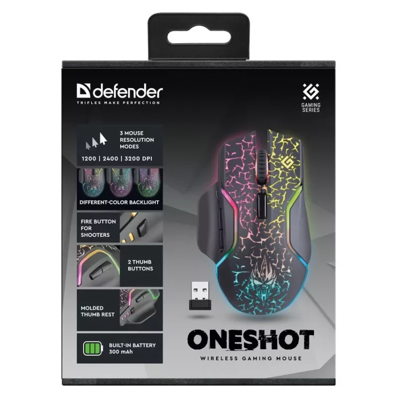 Defender Oneshot GM-067 hiiri pelikäyttöön oikeakätisille RF langaton + USB Type