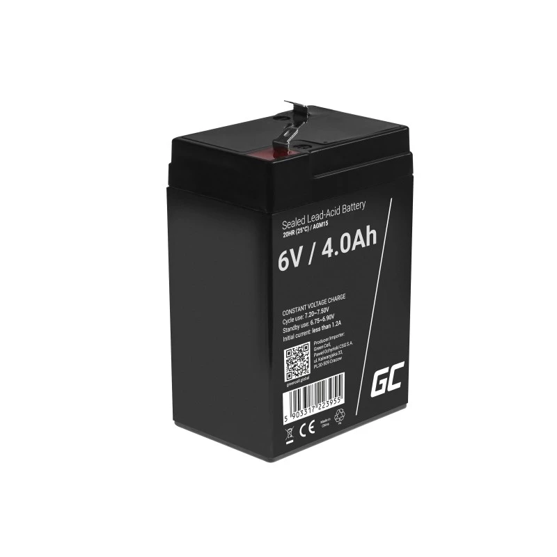 UPS-akku Green Cell AGM15, 6 V, 4 Ah, sinetöity lyijyakku (VRLA), musta, 680 g