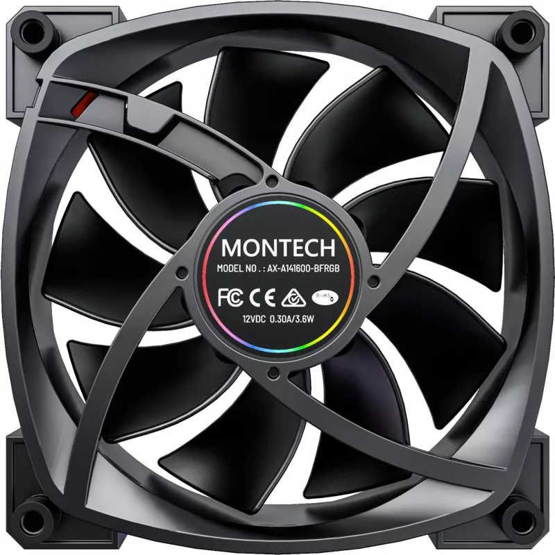 MONTECH RX140 PWM 140 mm ARGB Reverse-Blade-kotelotuuletin - musta