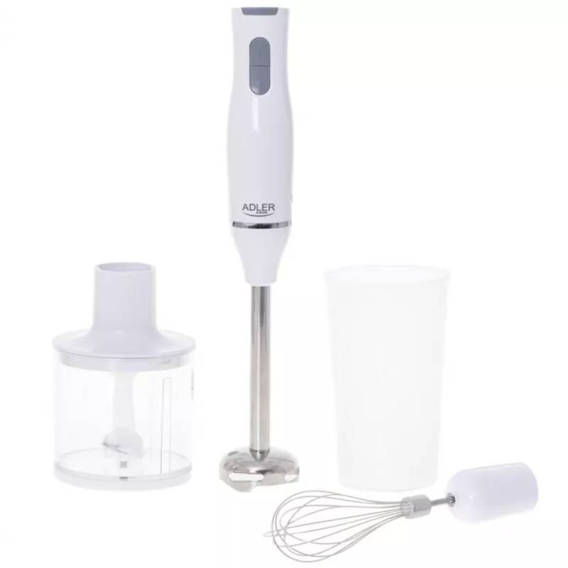 Adler AD 4620 sauvasekoitinsarja, 800 W, 2 nopeutta, 450 ml pilkkoja, 750 ml astia, vispilä, valkoinen