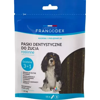 Hammashoitostripsit FRANCODEX koirille, 15 pussin pakkaus – hammashoidon herkku pienille aikuisille koirille (5–10 kg), 228 g, vihannesmaku, gluteeniton