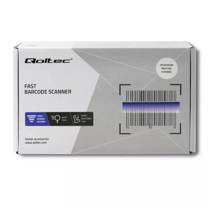 Kiinteä 1D/2D-viivakoodinlukija QOLTEC 50864, LED-anturi, USB (johdollinen), musta, 145×85×80 mm