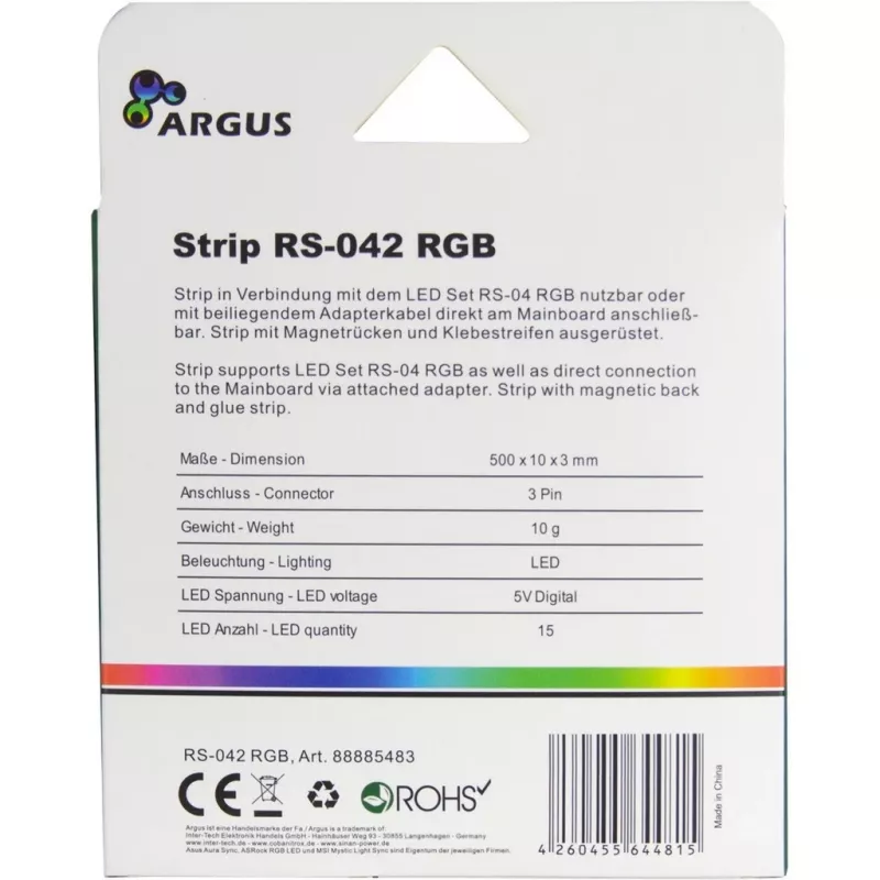 Tietokonekotelon valaisusarja INTER-TECH RS-042 RGB — RGB-LED-nauha 1000 mm, 10 mm leveys, musta