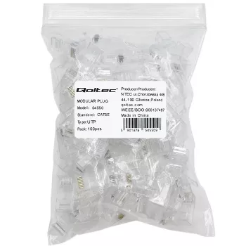 Modulaarinen RJ45-liitin QOLTEC 54550 CAT5e UTP, 100 kpl:n pakkaus