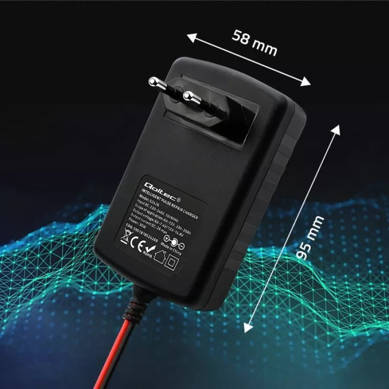 Akkulaturi QOLTEC 52426 AGM-/GEL-/vakiakuille 6V/12V 2A LED-näytöllä