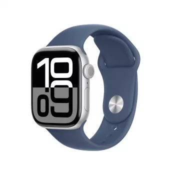 Apple Watch S10 alumiini Cellular 42mm hopea (Sportarmband Denim) S/M