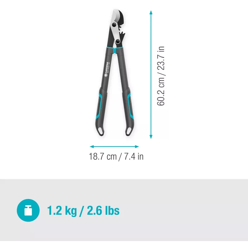 GARDENA EnergyCut Pro S -oksasakset, 60 cm varsi, harmaa/turkoosi