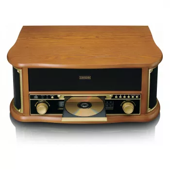 Hihnavetoinen audio-levysoitin Lenco TCD-2551WD Wood – Bluetooth, CD, kasetti, AM/FM, USB-koodaus, 33/45/78 kierr./min