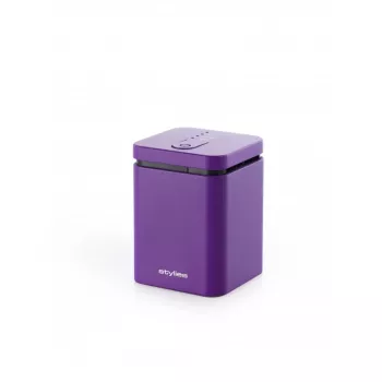 Haihduttava aromadiffuusori Stylies ELARAPURPLE tiloihin enintään 25 m² — violetti, suorakaiteen muotoinen, verkko-/paristo-/USB-käyttö, tuoksukasetti, 2 tunnin ajastin, 74×74×100 mm, 1,3 W