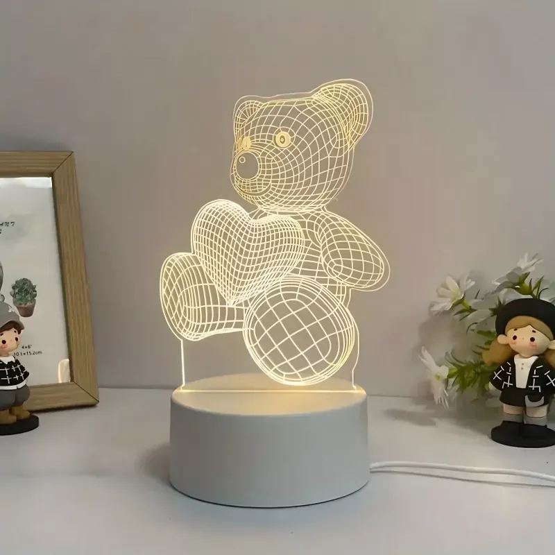 Yövalo Extralink HOME 3D sydän optinen harha yöpöytävalo USB