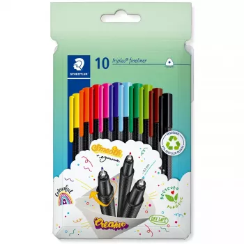 Fineliner-kynät Staedtler 334 C10, erittäin ohut 0,3 mm kärki, 10 väriä (musta, sininen, ruskea, vihreä, vaaleansininen, vaaleanvihreä, oranssi, pinkki, punainen, keltainen)