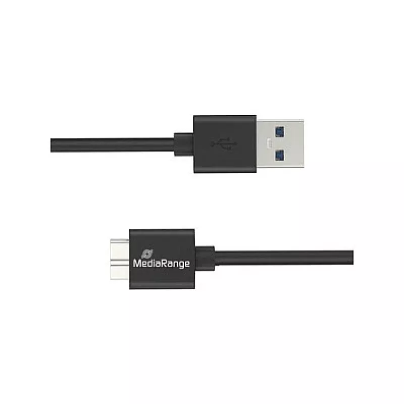 USB-A - Micro-B USB 3.0 lataus- ja synkronointikaapeli MediaRange MRCS239 — 50 cm, 5 Gbit/s, 5 W, musta