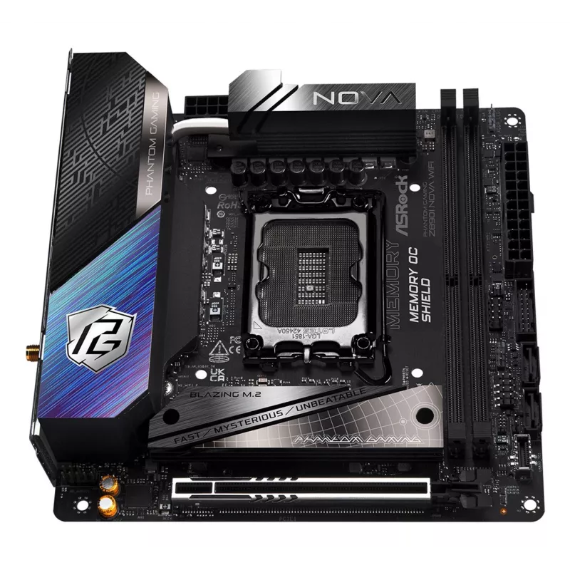 ASRock Phantom Gaming Z890I Nova WiFi emolevy — Intel Z890, LGA 1851, Mini-ITX, DDR5, 2x M.2, Wi‑Fi 6E/7, 5Gb LAN, Thunderbolt