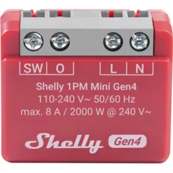 Älykytkin Shelly 1PM Mini Gen4, langaton 110–240 V AC, max. 8 A / 2000 W, muovikotelo 34×16×29 mm