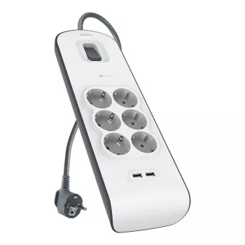 Pistorasialista Belkin BSV604VF2M-V2 — 6 pistorasiaa, 2× USB-A, 2 m johto