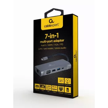 Gembird A-CM-COMBO7-01 kannettavan telakka/porttitoistin USB 3.2 Gen 1 (3.1 Gen 1) Type-A harmaa