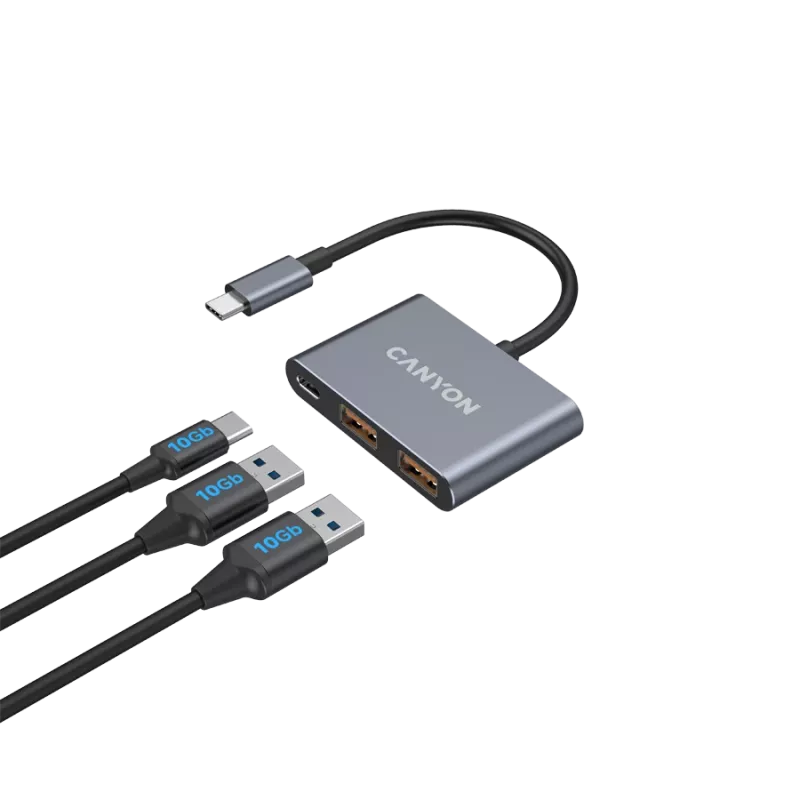 USB-C 3-in-1-keskitin CANYON DS-3 tummanharmaa – USB-C USB-A + HDMI + PD-läpivienti