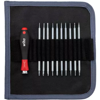 Wiha 27820 System 4 ruuvimeisselisarja vaihdettavilla terillä, 11 kpl, ura/Phillips/TORX/kuusiokolo, rullakotelolla, musta/punainen
