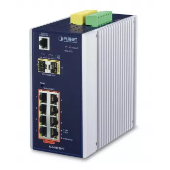 PLANET IGS-10020PT - kytkin - hallittava - 8 x 10/100/1000 (PoE) + 2 x Gigabit SFP - DIN-kiskokiinnitys, seinäkiinnitys - PoE (130 W) - DC (IGS-10020PT)