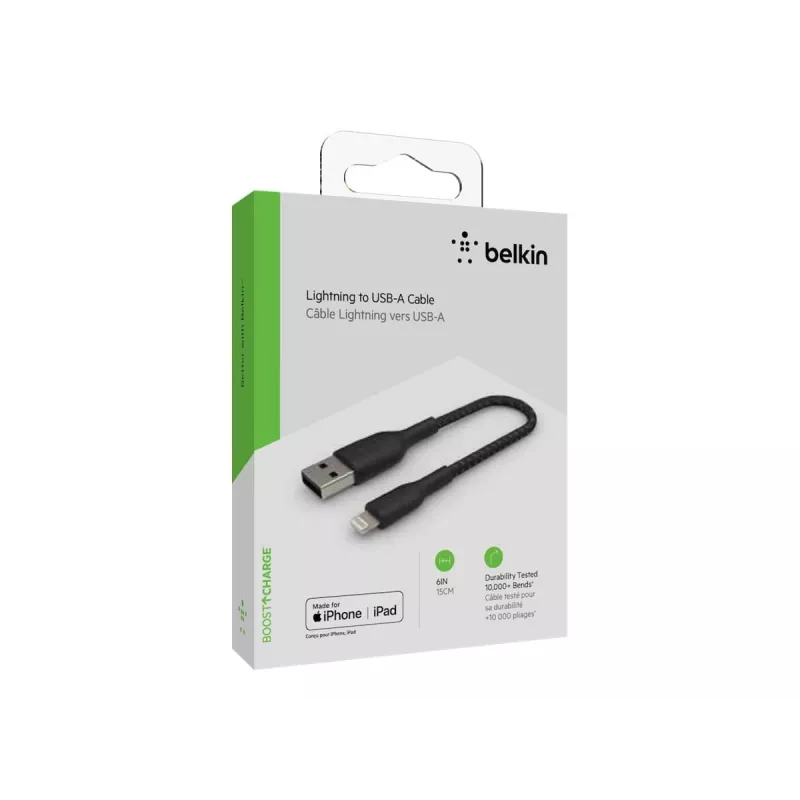 Kaapeli punottu USB-Lightning 15 cm musta
