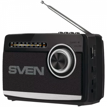 Kaiutin SVEN SRP-155, musta (3W, Bluetooth, FM/AM/SW, USB, microSD, taskulamppu, akku)
