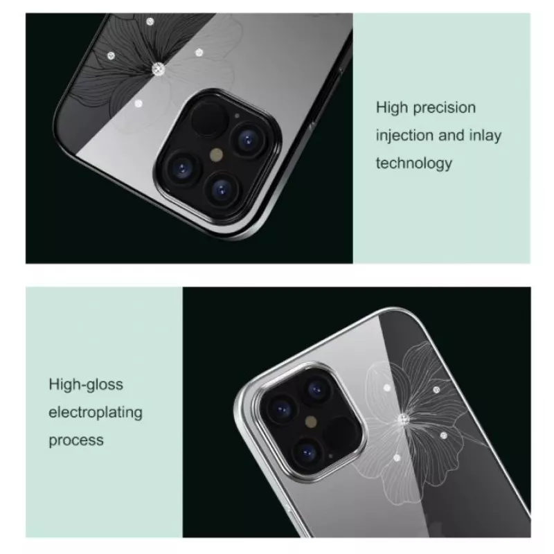 Suojakotelo Devia Crystal Flora iPhone 12 / 12 Pro — sininen läpinäkyvä kukkakuviolla