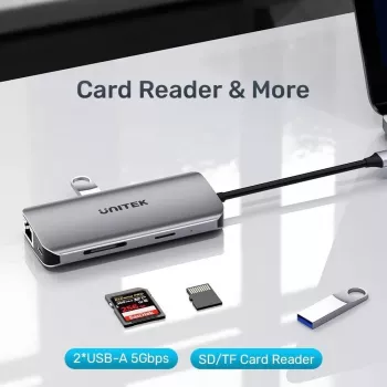 USB-C-keskitin Unitek D1122A01 2x HDMI 4K ja 100W Power Delivery
