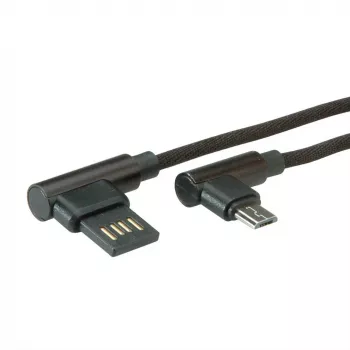 ROLINE USB 2.0 -kaapeli, kulmikas, Type-A käännettävä - Micro B, ST/ST, musta, 0,8 m (11.02.8720)
