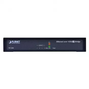 Verkkoyhdyskäytävä PLANET VC-234 hallittava 4-porttinen Fast Ethernet (10/100) rack-asennus 1U, DC-tulo, 0,8 Gbit/s kytkentäkapasiteetti