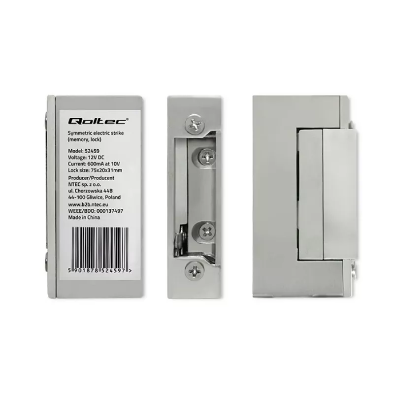 Sähkömagneettinen lukko QOLTEC 52459 12V symmetrinen muistilla ja lukituksella