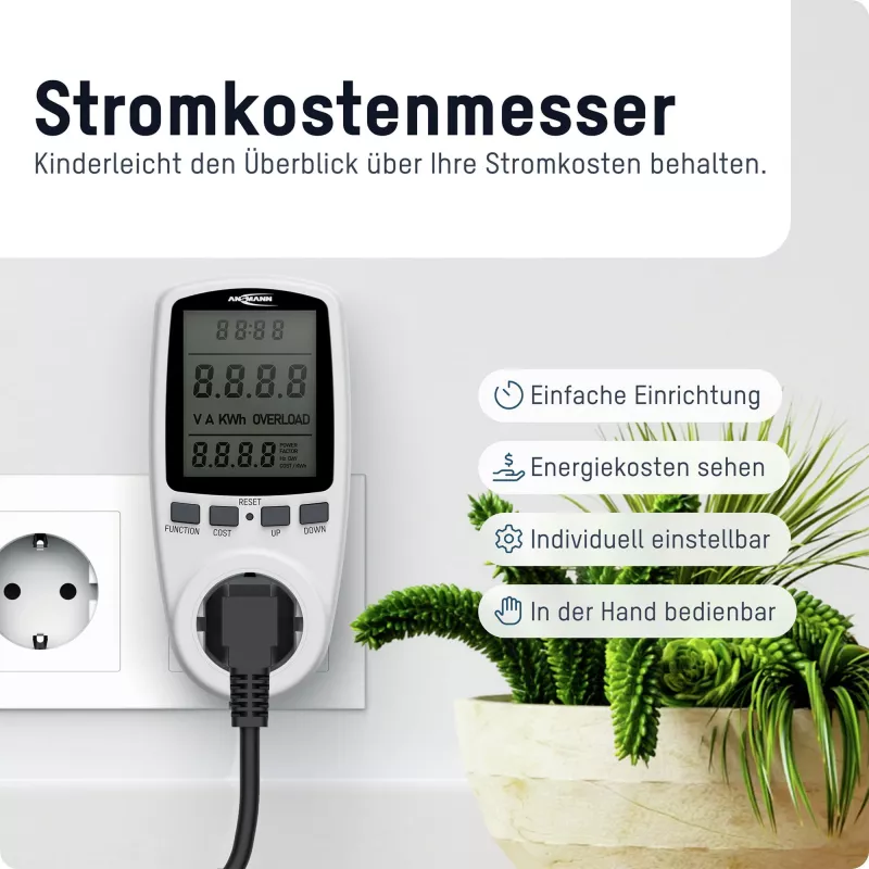 Energiakustannusmittari ANSMANN APM2 120-0007 LCD-näytöllä