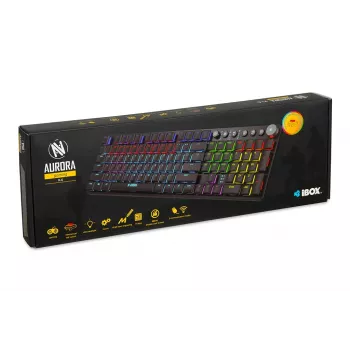 Näppäimistö IBOX AURORA K-6 — Full-Size QWERTY, RF Wireless + Bluetooth, RGB-taustavalo, mekaaniset matalaprofiiliset näppäimet, musta